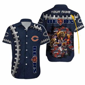 Personalized Chicago Bears Logo And Mascot Blue Ball Pattern Hawaiian Shirt