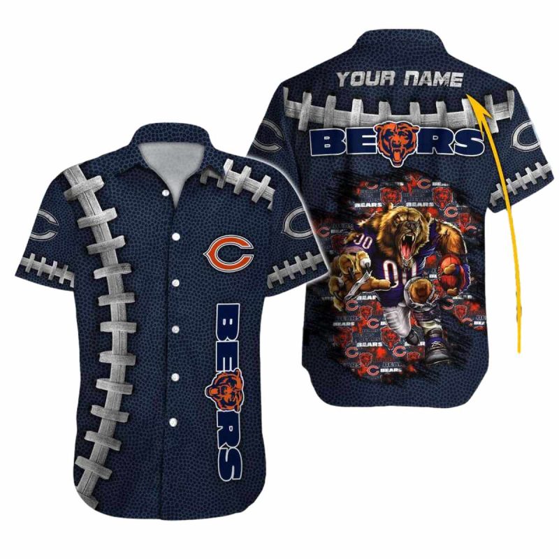 Personalized Chicago Bears Logo And Mascot Blue Ball Pattern Hawaiian Shirt 1