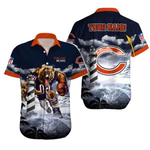 Personalized Chicago Bears Logo And Mascot Wave Pattern Hawaiian Shirt