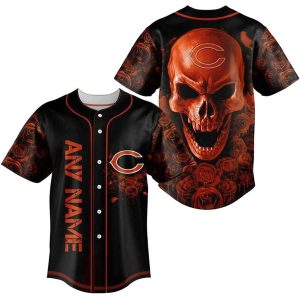 Personalized Chicago Bears Logo And Rose Skull Baseball Jersey