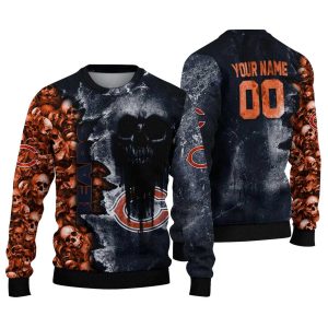 Personalized Chicago Bears Logo And Skull Collage Blue AOP Sweatshirt