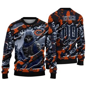 Personalized Chicago Bears Logo And Skull Horde Blue AOP Sweatshirt