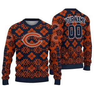 Personalized Chicago Bears Logo And Snowflake Matrix Blue AOP Sweatshirt