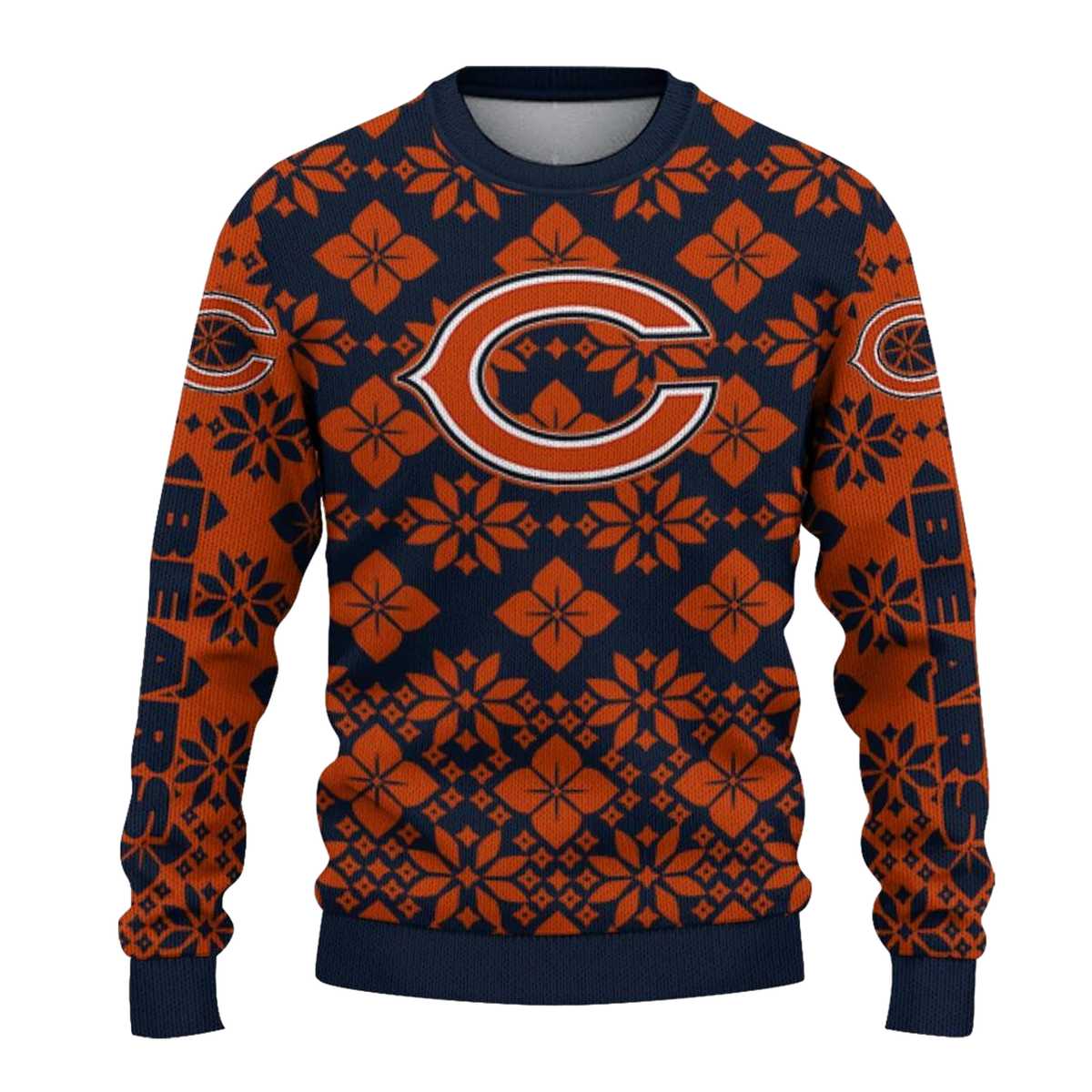 Personalized-Chicago-Bears-Logo-And-Snowflake-Matrix-Blue-AOP-Sweatshirt-2