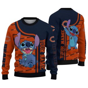 Personalized Chicago Bears Logo And Stitch Blue AOP Sweatshirt