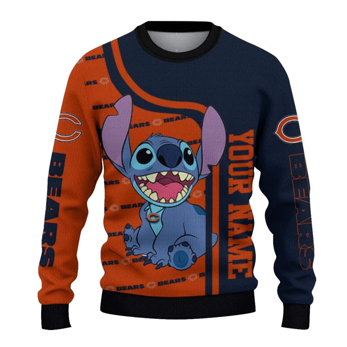 Personalized-Chicago-Bears-Logo-And-Stitch-Blue-AOP-Sweatshirt-2