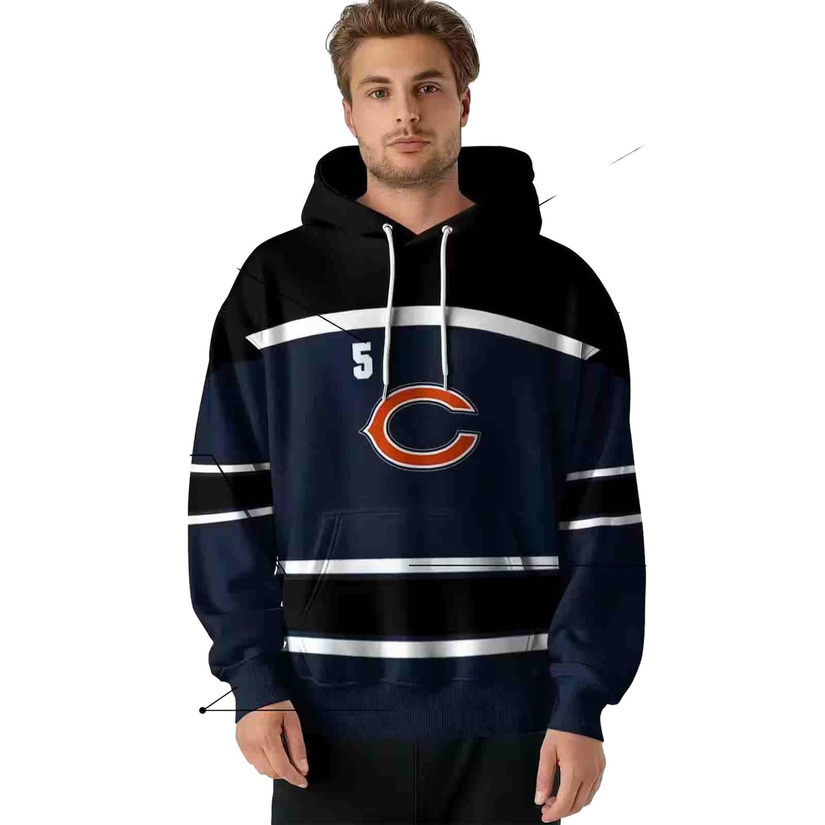 Personalized-Chicago-Bears-Logo-And-Striped-Pattern-Blue-AOP-Hoodie-4