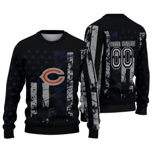 Personalized Chicago Bears Logo And Vintage USA Flag Black AOP Sweatshirt
