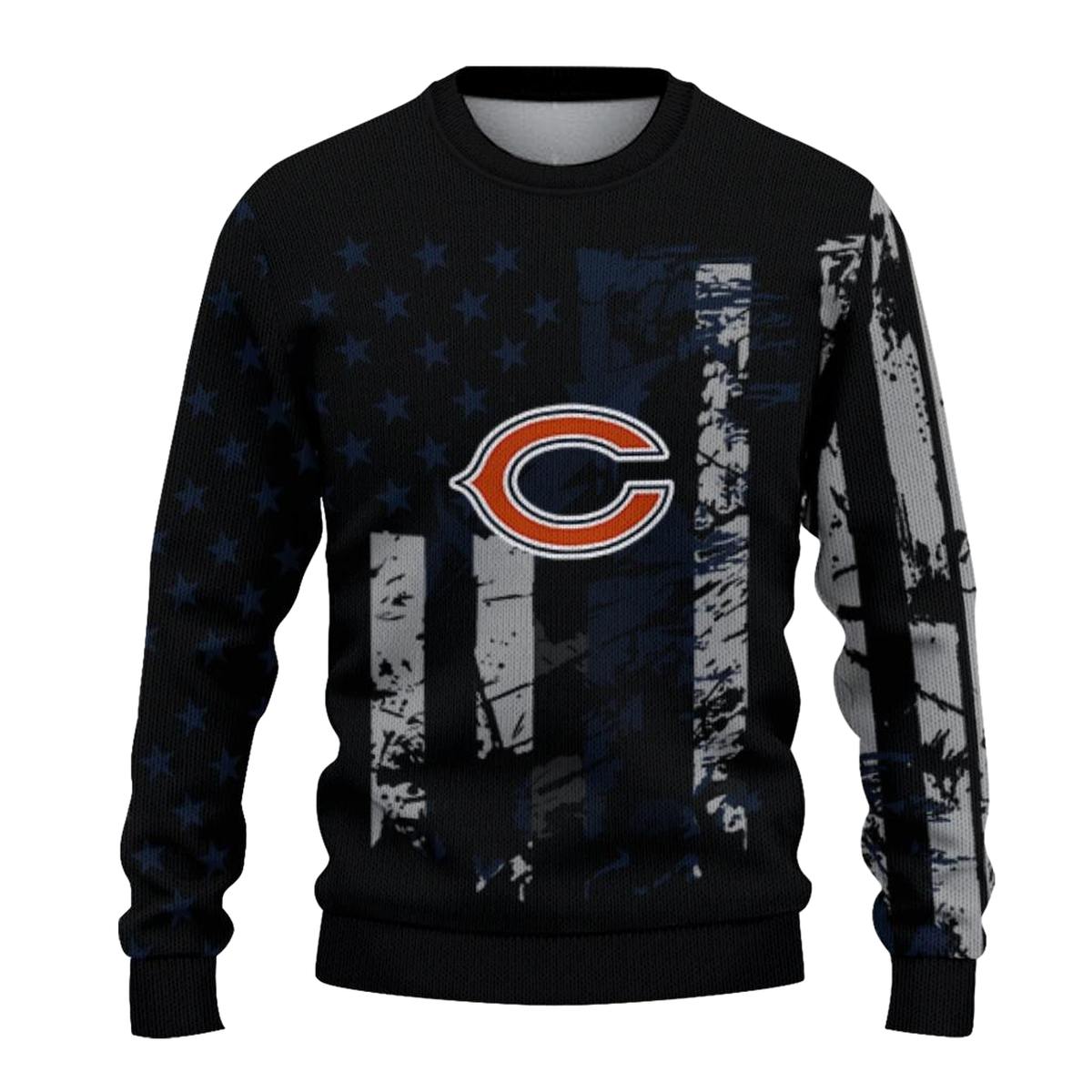 Personalized-Chicago-Bears-Logo-And-Vintage-USA-Flag-Black-AOP-Sweatshirt-2