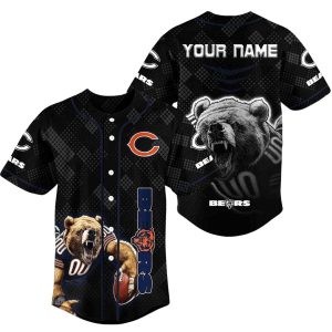 Personalized Chicago Bears Logo Black Pattern Baseball Jersey