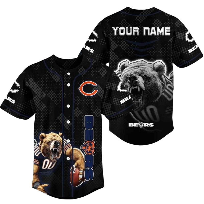 Personalized Chicago Bears Logo Black Pattern Baseball Jersey 1