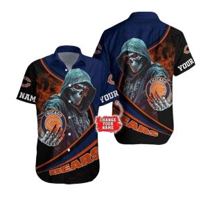 Personalized Chicago Bears Logo Ghostly Gridiron Hawaiian Shirt