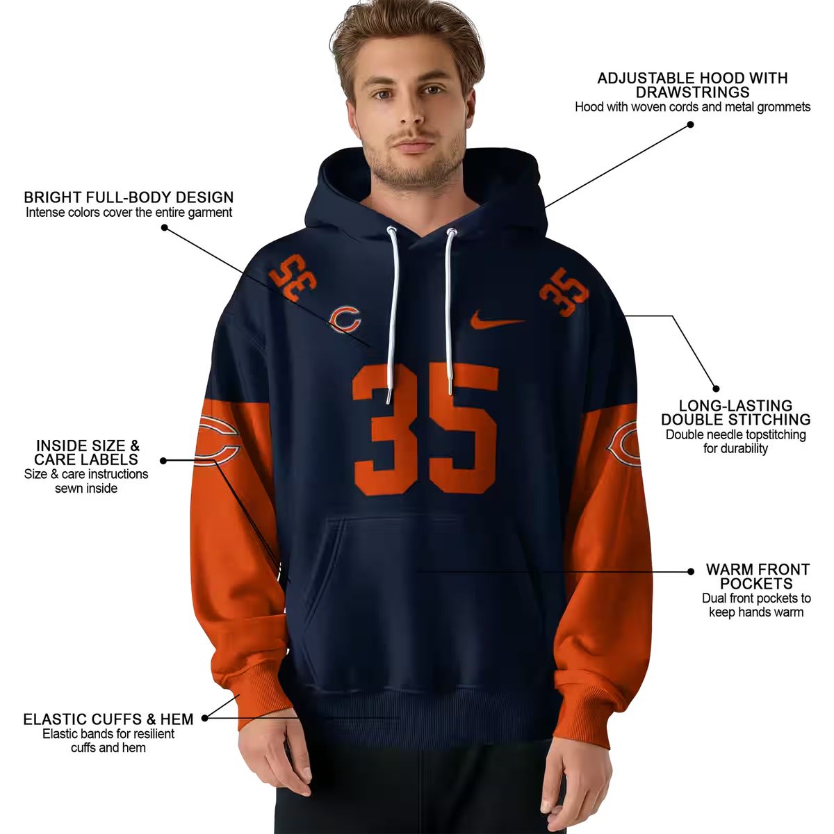 Personalized-Chicago-Bears-Logo-In-My-Heart-Minimal-Design-Blue-Orange-AOP-Hoodie-4