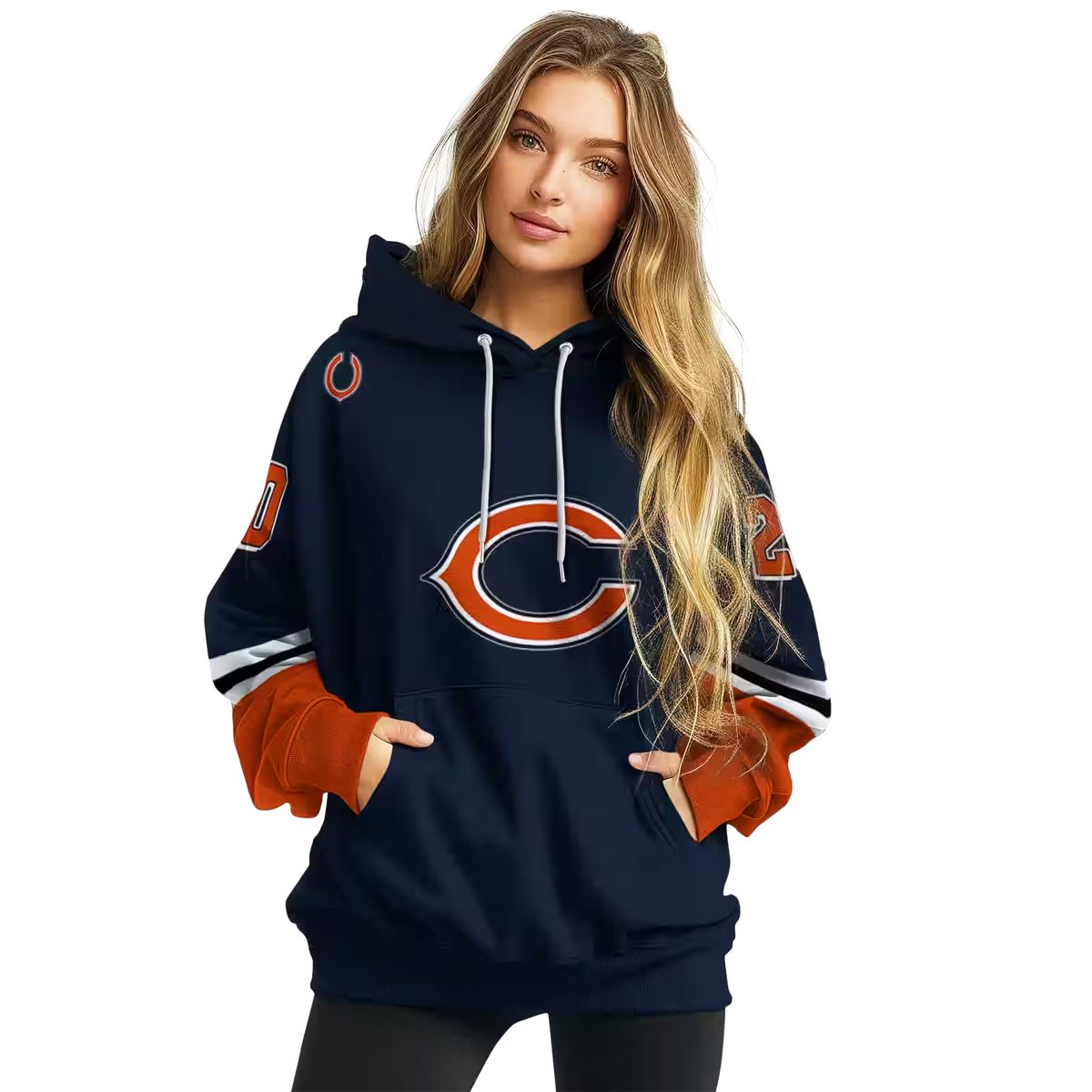 Personalized-Chicago-Bears-Logo-In-My-Heart-Striped-Blue-Pattern-AOP-Hoodie-3