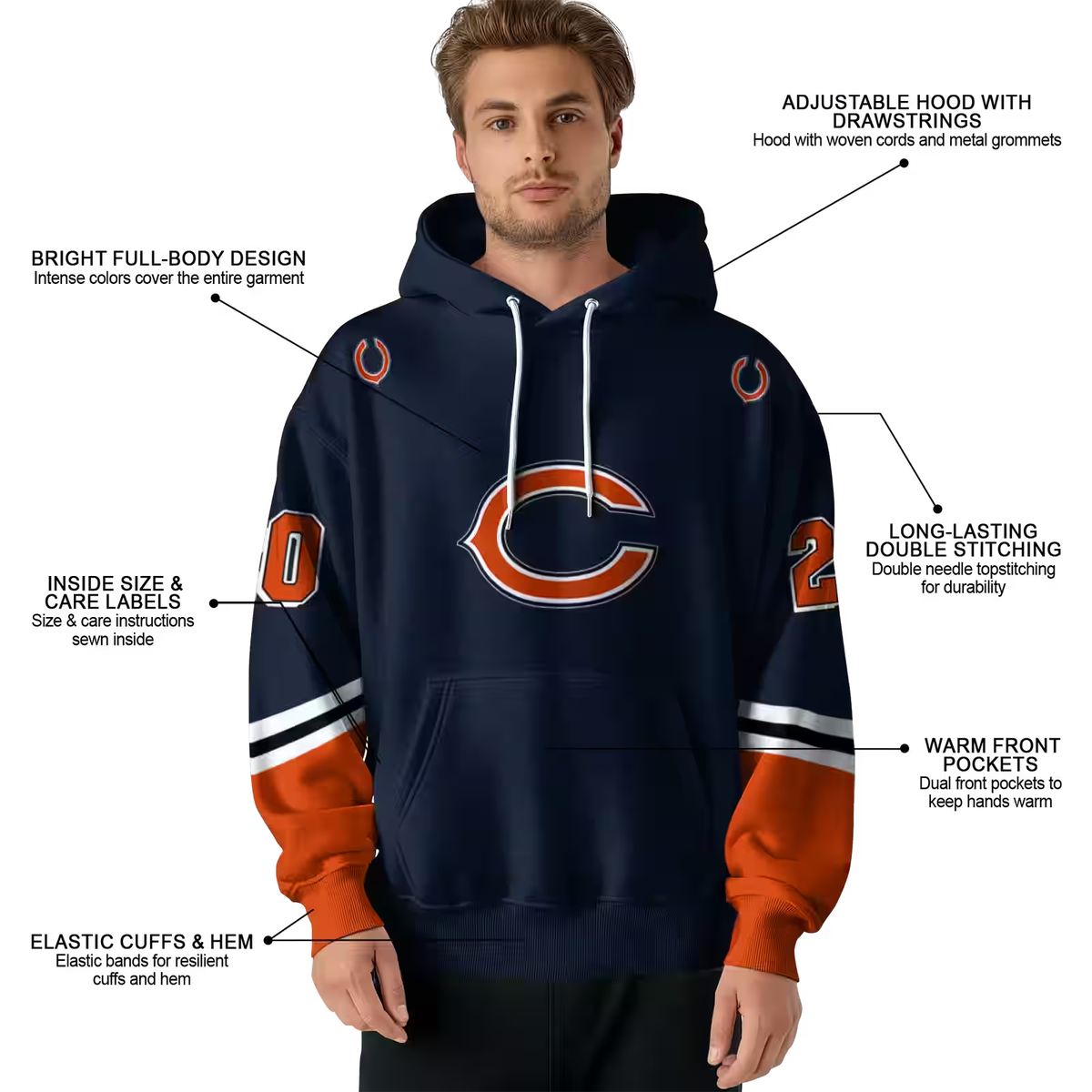 Personalized-Chicago-Bears-Logo-In-My-Heart-Striped-Blue-Pattern-AOP-Hoodie-4