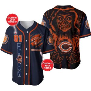 Personalized Chicago Bears Logo Inside Me And Skull Baseball Jersey