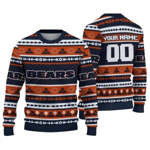 Personalized Chicago Bears Logo Tent Stripes Blue White AOP Sweatshirt