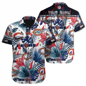 Personalized Chicago Bears Logo Tropical Botanical Hawaiian Shirt