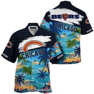 Personalized Chicago Bears Logo With Beach Scene Hawaiian Shirt