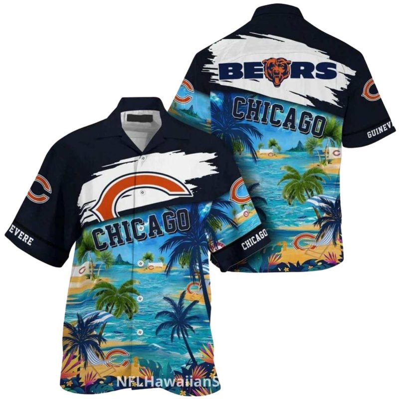 Personalized Chicago Bears Logo With Beach Scene Hawaiian Shirt 1