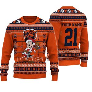 Personalized Chicago Bears Mickey Field Cheer Ugly Sweater