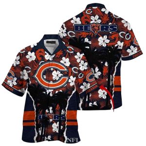 Personalized Chicago Bears Oceanic Floral Night Hawaiian Shirt