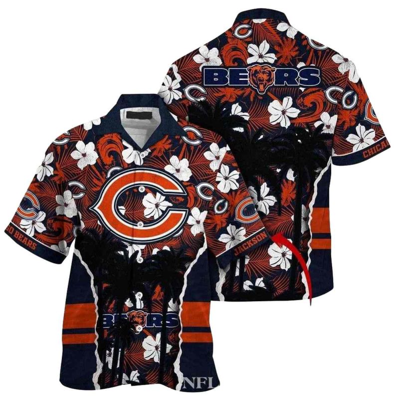 Personalized Chicago Bears Oceanic Floral Night Hawaiian Shirt 1