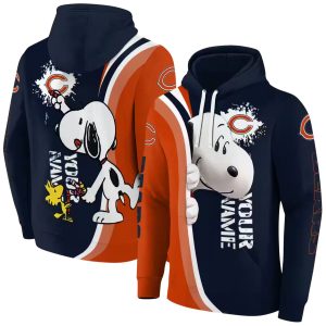Personalized Chicago Bears Peeking Snoopy Blue Orange AOP Hoodie
