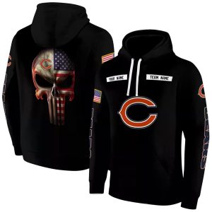 Personalized Chicago Bears Punisher Skull Black AOP Hoodie