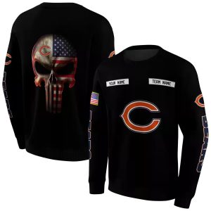 Personalized Chicago Bears Punisher Skull Black AOP Sweatshirt
