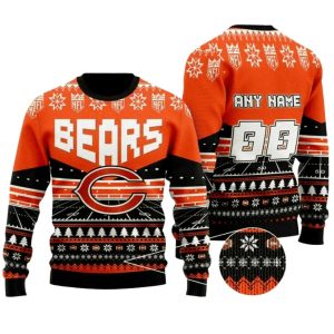 Personalized Chicago Bears Retro Field Black And Orange Ugly Sweater