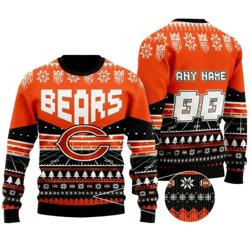 Personalized Chicago Bears Retro Field Black And Orange Ugly Sweater 1