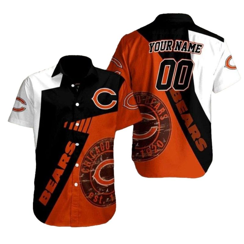 Personalized Chicago Bears Retro Stripe White Black And Orange Hawaiian Shirt 1