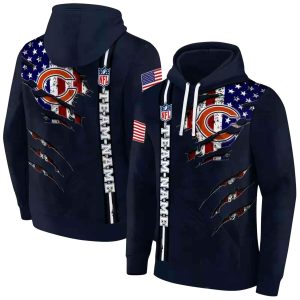 Personalized Chicago Bears Ripped Flag Blue AOP Hoodie