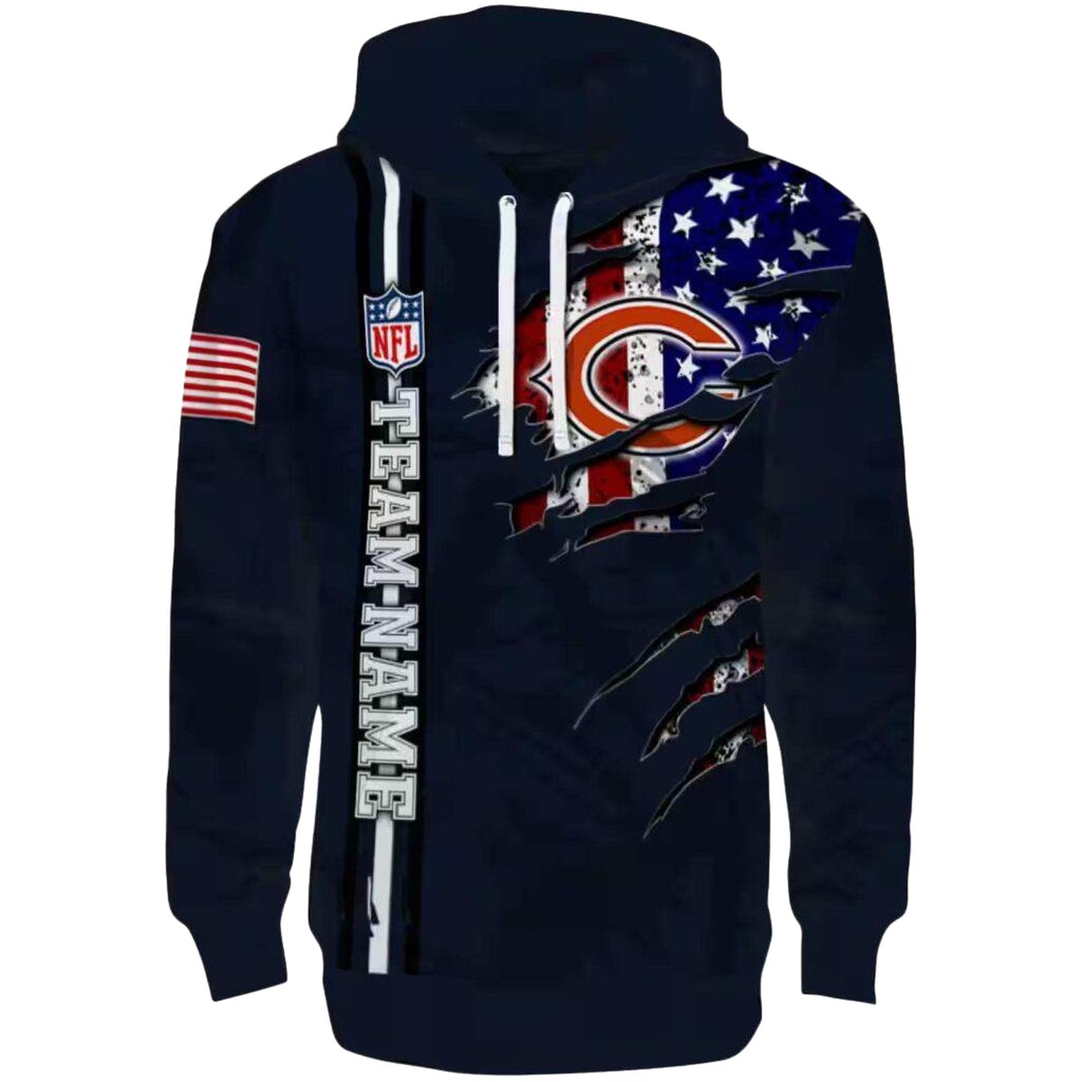 Personalized-Chicago-Bears-Ripped-Flag-Blue-AOP-Hoodie-2