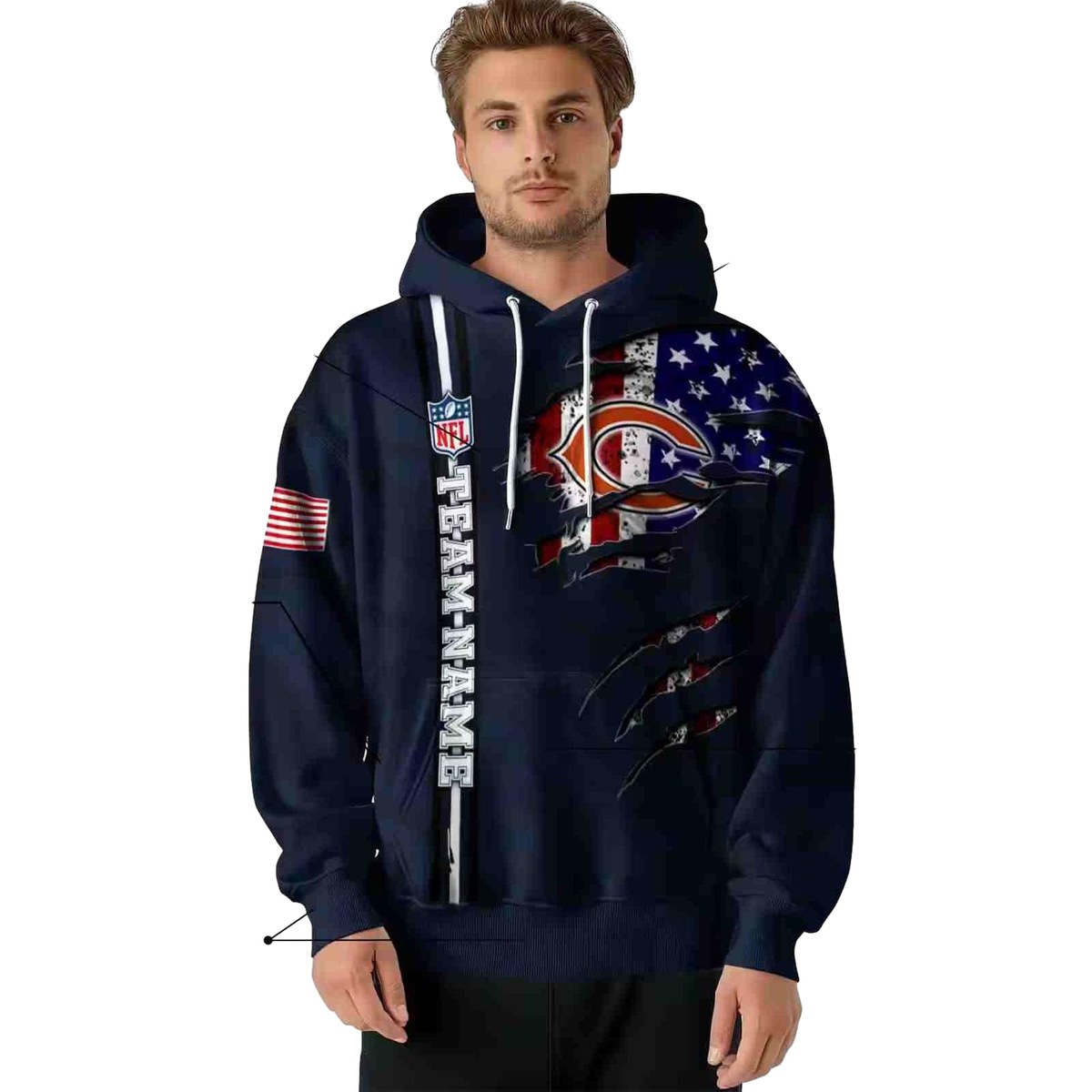 Personalized-Chicago-Bears-Ripped-Flag-Blue-AOP-Hoodie-4