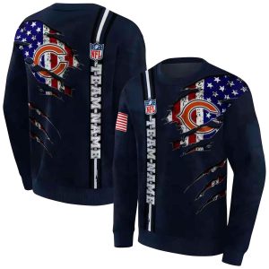 Personalized Chicago Bears Ripped Flag Blue AOP Sweatshirt