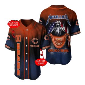 Personalized Chicago Bears Skeleton And US Flag Baseball Jersey