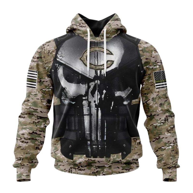 Personalized Chicago Bears Skull Camo Veteran Aop Hoodie 1