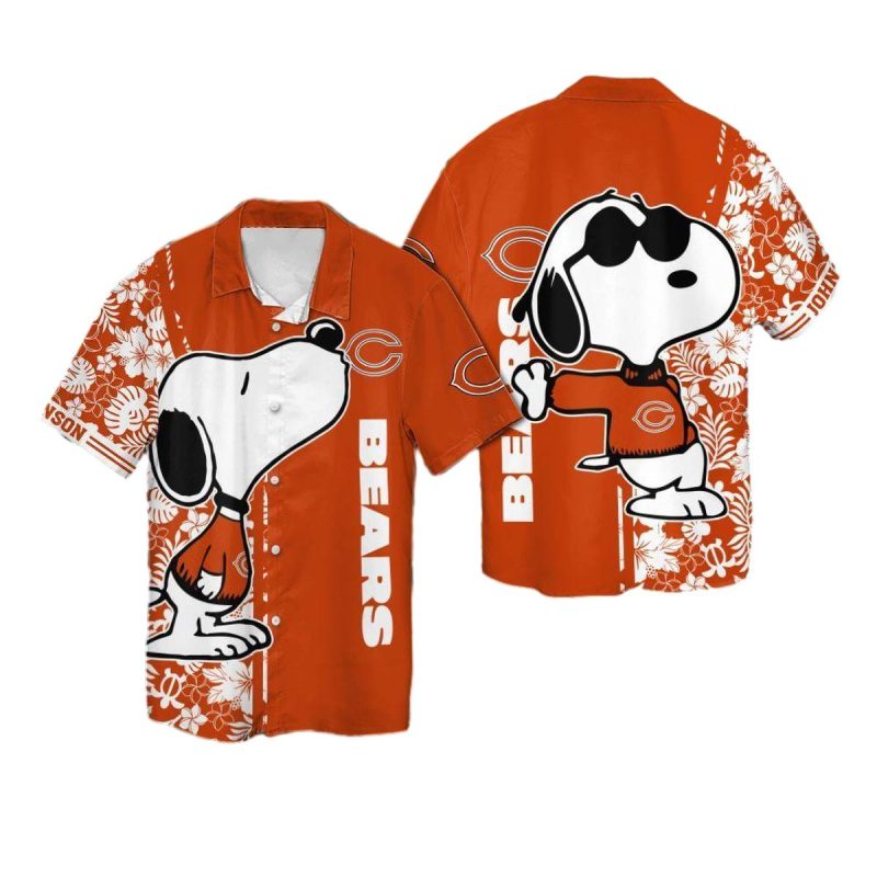 Personalized Chicago Bears Snoopy Floral Orange Pattern Hawaiian Shirt 1