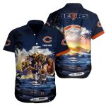 Personalized Chicago Bears Sunset Football And Bear Mascot Tropical Hawaiian Shirt