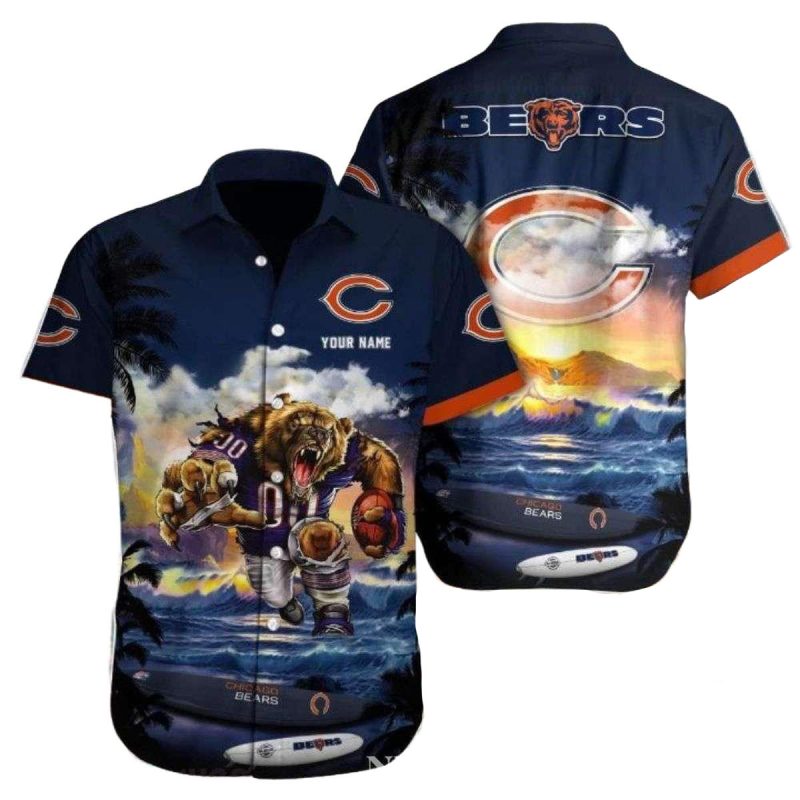 Personalized Chicago Bears Sunset Football And Bear Mascot Tropical Hawaiian Shirt 1