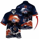 Personalized Chicago Bears Sunset Silhouette Beachside Hawaiian Shirt