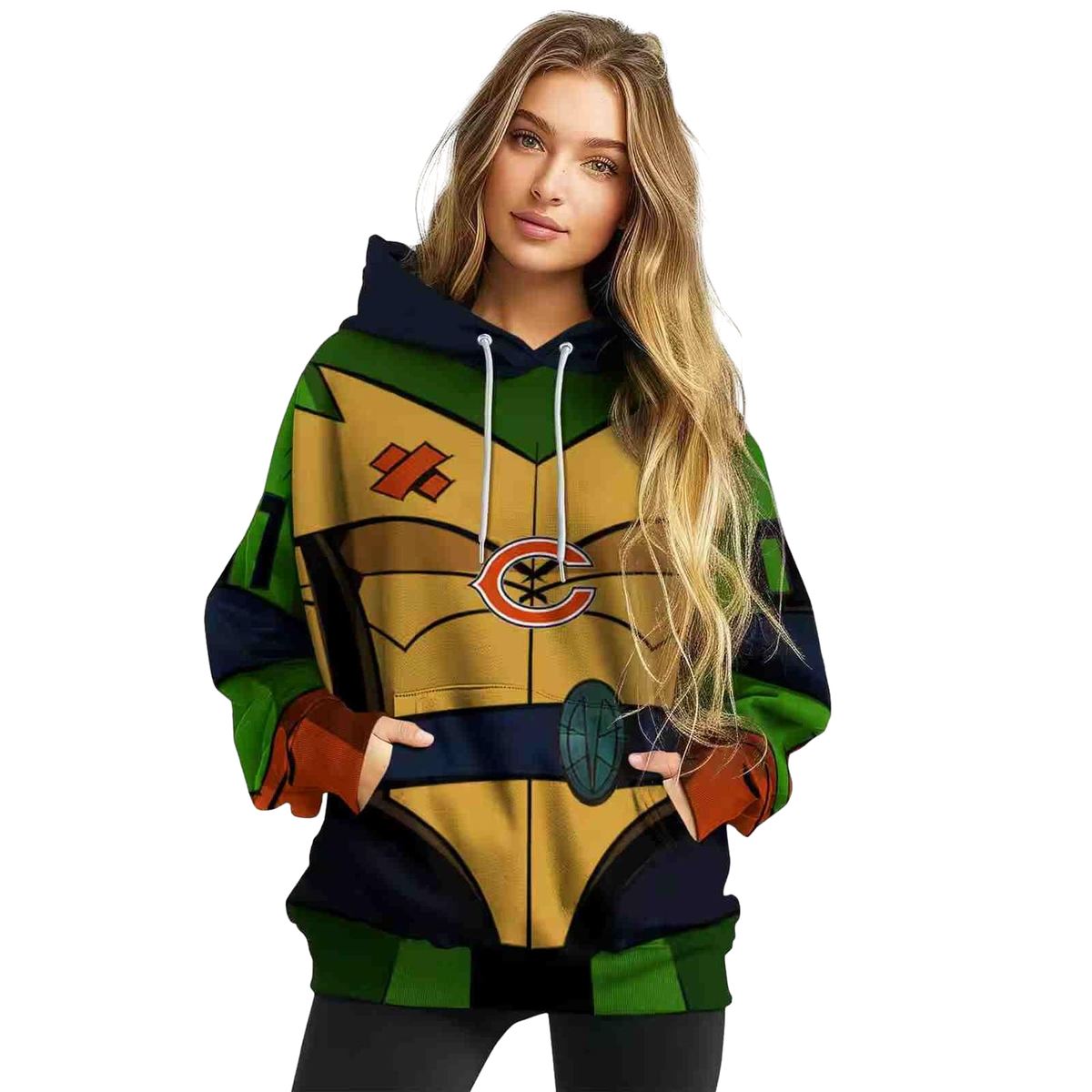 Personalized-Chicago-Bears-Superhero-Armor-Blue-Green-AOP-Hoodie-3