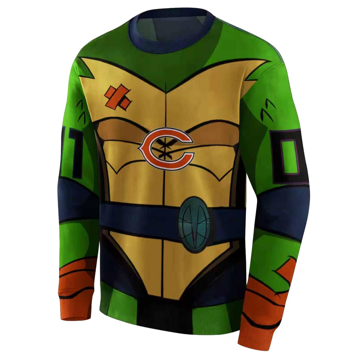 Personalized-Chicago-Bears-Superhero-Armor-Blue-Green-AOP-Sweatshirt-2