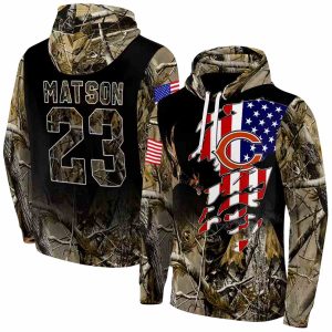 Personalized Chicago Bears US Flag And Camo Pattern AOP Hoodie