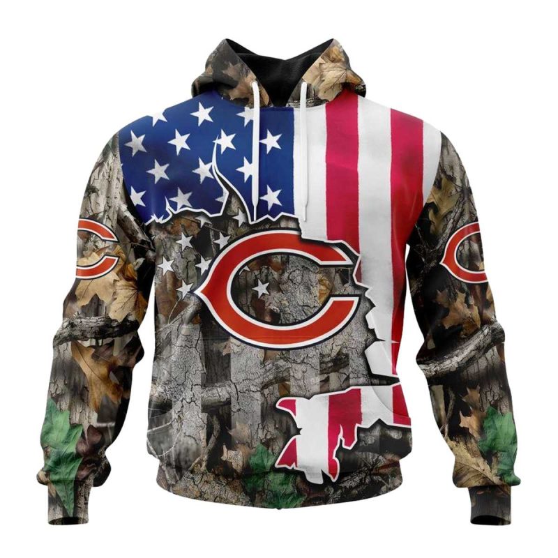Personalized Chicago Bears Usa Flag Camo Realtree Hunting Aop Hoodie 1