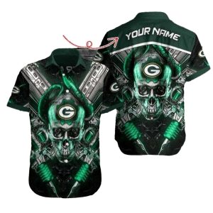 Personalized Cyber Skull Green Bay Packers Hawaiian Shirt