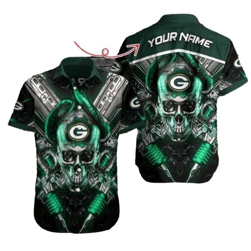 Personalized Cyber Skull Green Bay Packers Hawaiian Shirt 1