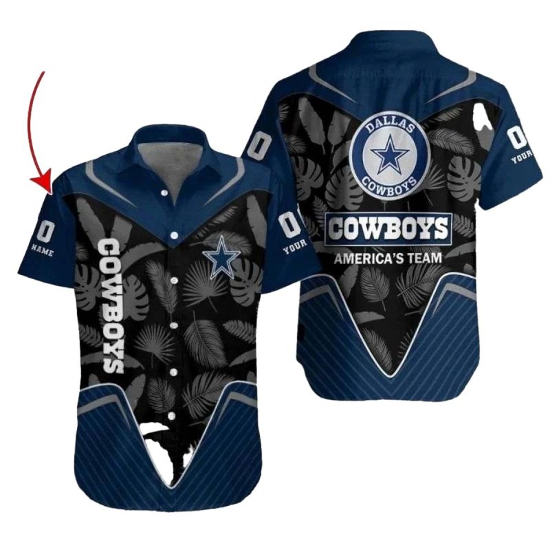 Personalized Dallas Cowboys Americas Team Navy Leaf Blue Pattern Hawaiian Shirt 1